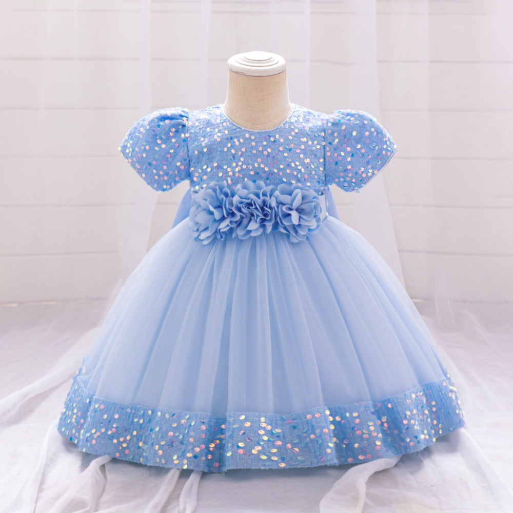 European and American Amazon Children's Dress Princess Dress Short Sleeve Sequin Troupe Dress Little Girl Flower Girl Wedding Dress