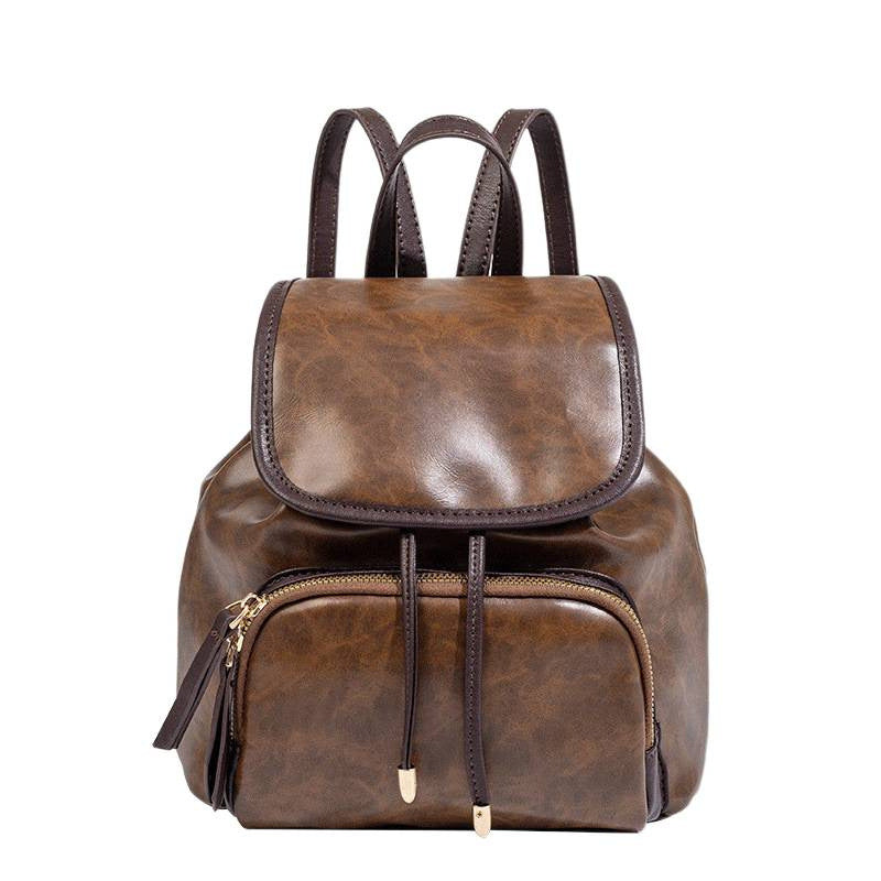 2025 niche design retro bundle strap backpack women's Maillard leisure travel commuter backpack