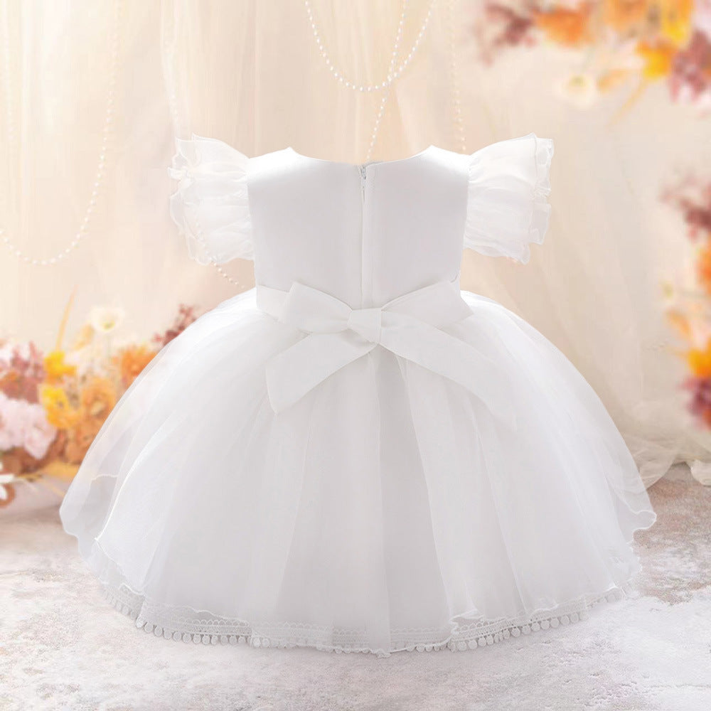 Amazon outer order infant dress princess dress small flying sleeve bead applique tutu wedding flower girl dress