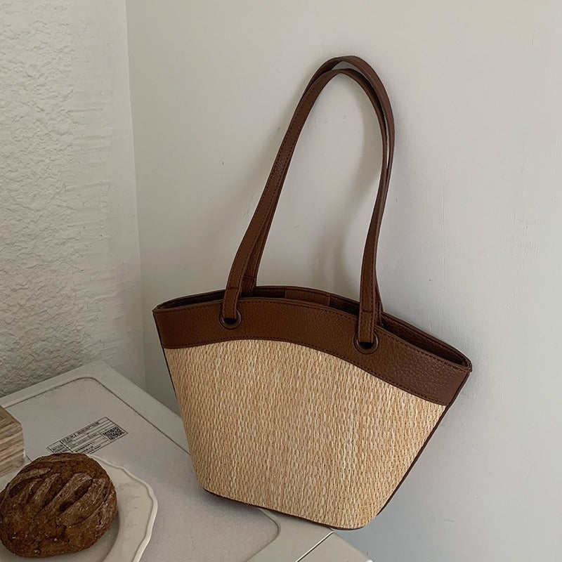 French Retro Straw Bag – Vacation-Ready Woven Shoulder Tote