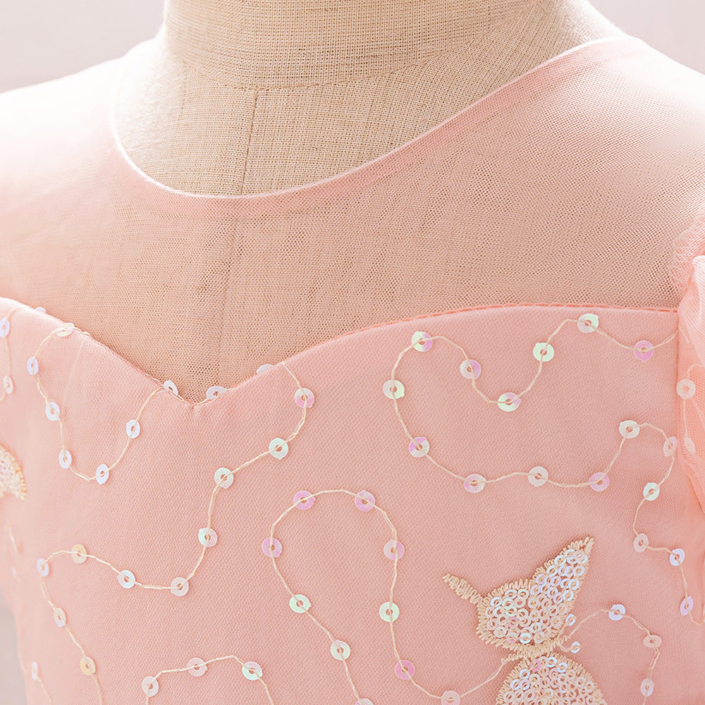 Cross-border new girls' princess dress children's dress one-year-old banquet dress wedding flower girl dress embroidered butterfly group