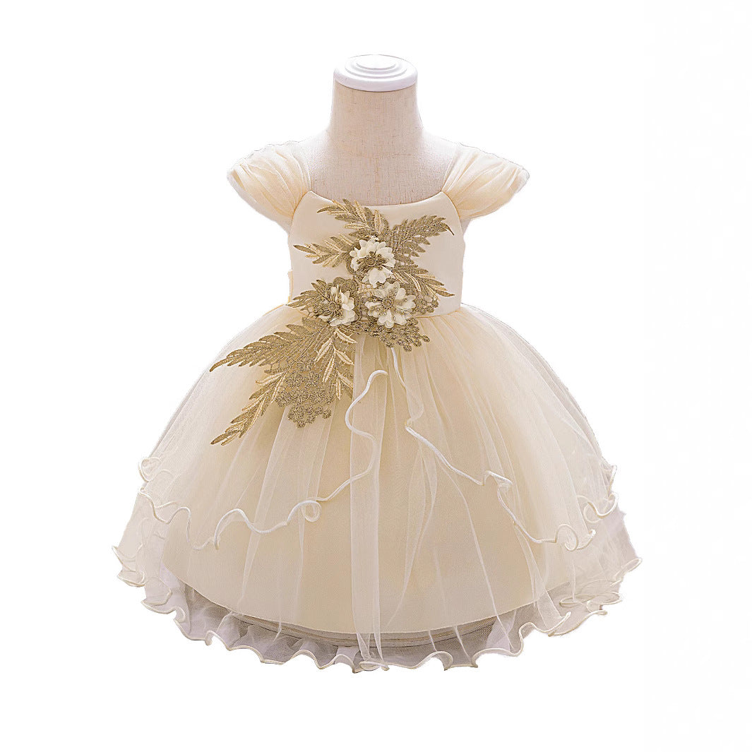 Amazon children's fluffy princess dress flower girl wedding dress girl baby grab week dress birthday party dress dress dress