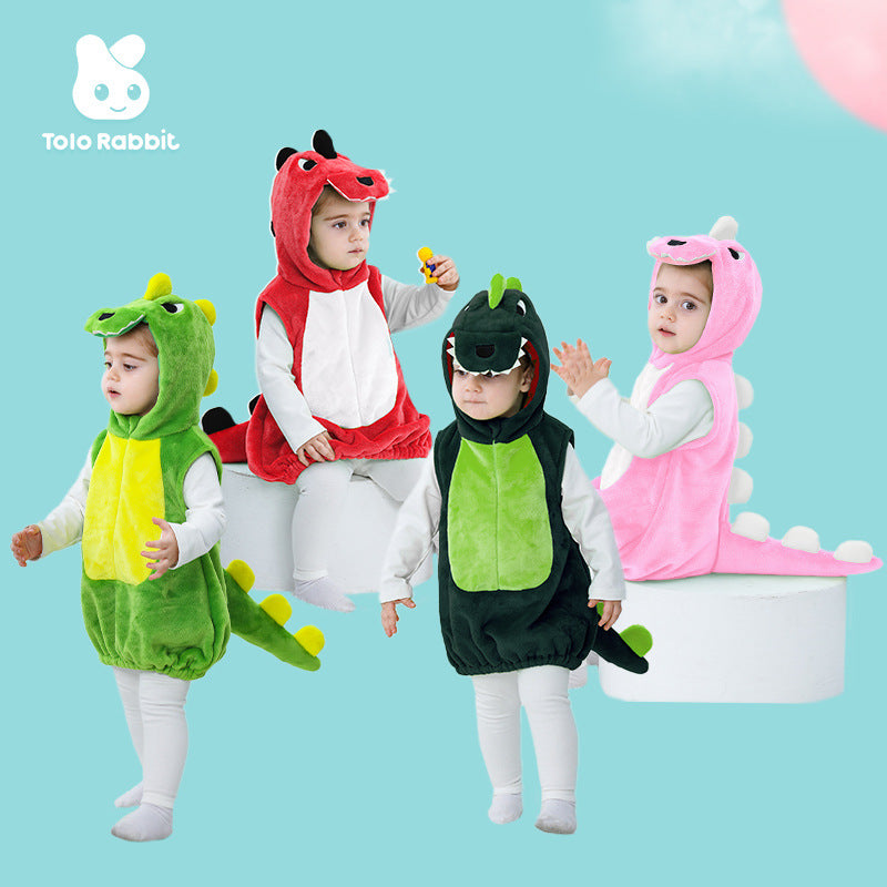Qile Rabbit autumn new 0-3 year old baby flannel single-layer modeling Romper cartoon dinosaur modeling vest