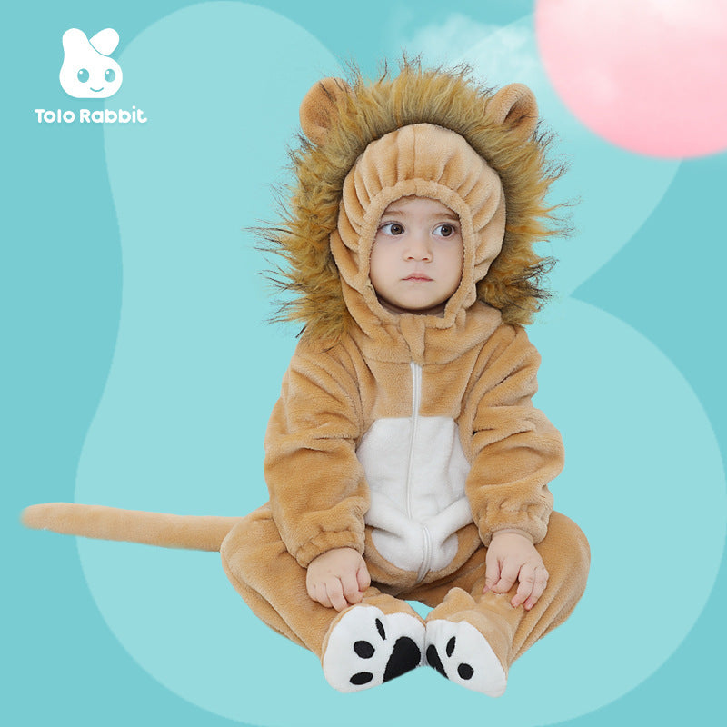 Infants and toddlers autumn new cute lion tiger monkey shape flannel single-layer onesie total link
