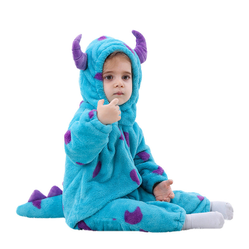 Qile Rabbit Autumn New Infant and Toddler Flannel Single-layer Shape Romper Little Monster Shape One-piece Romper