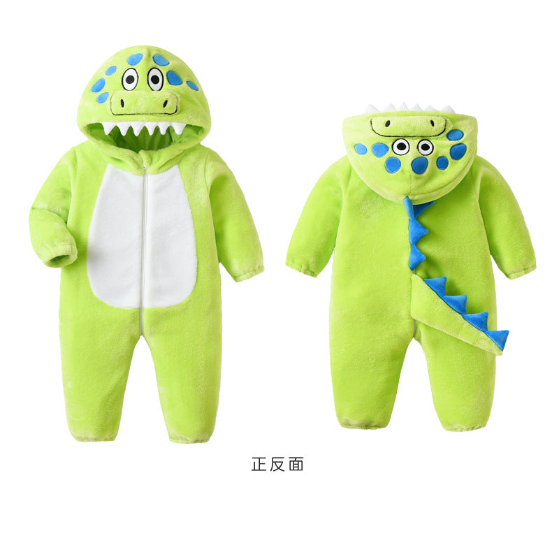 Autumn new 0-3 year old boys and girls baby cute animal styling clothes spotted dinosaur green single-layer onesie