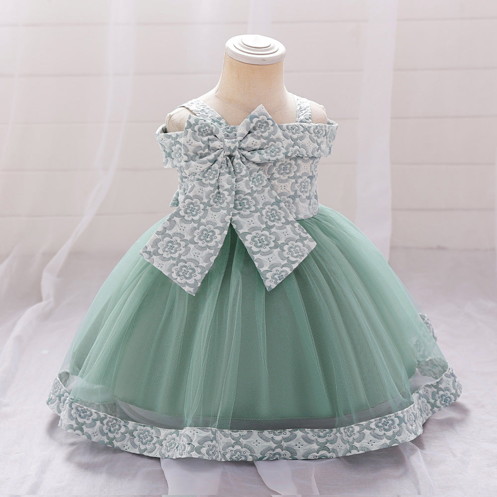 Foreign trade summer new children's big bow suspender princess dress fluffy mesh dress flower girl catwalk performance clothes