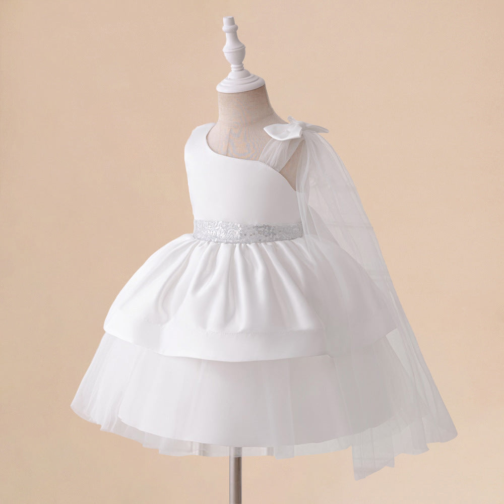 Cross-border summer new children's princess dress flower girl princess dress off-the-shoulder dress cake dress solid color skirt