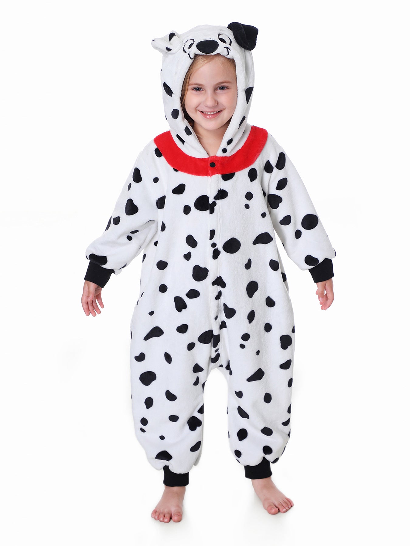 Autumn new children's cartoon styling clothes flannel single-layer spotted dog hooded onesie