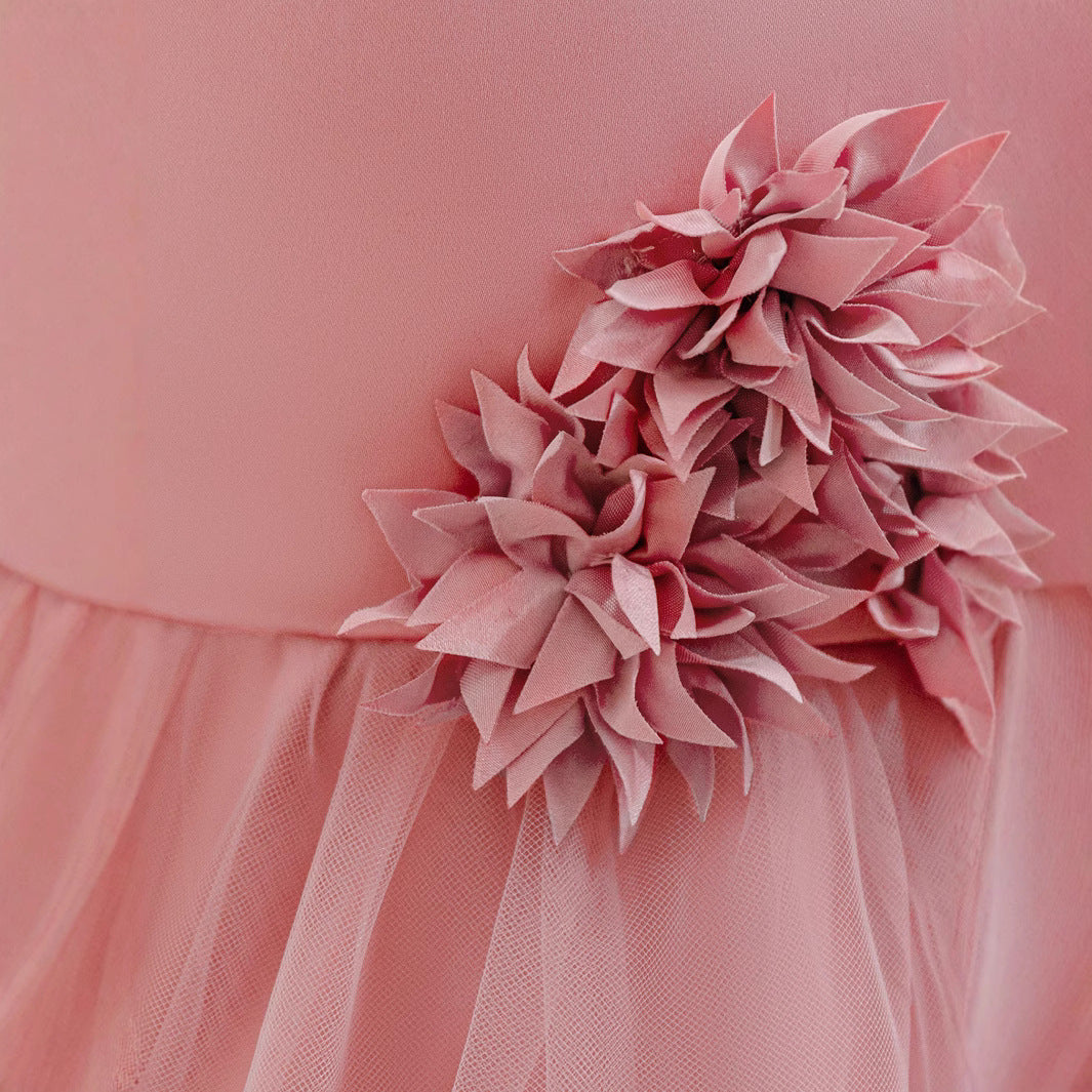 Cross-border New Year's dress skirt mesh tutu skirt little girl flower girl three-dimensional flower dress festival dress