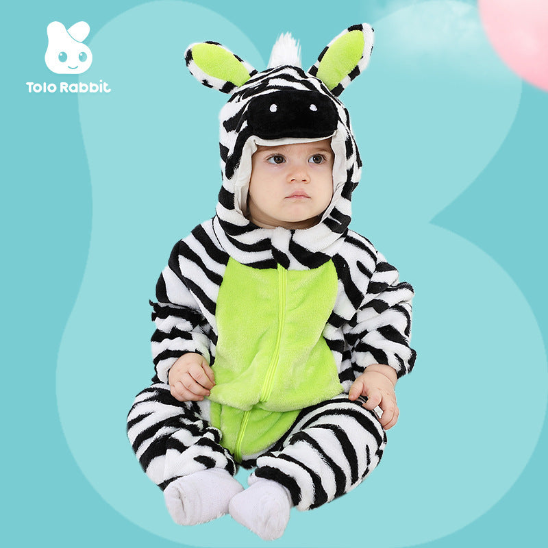 0-3 year old baby autumn new comfortable flannel animal-shaped Romper zebra-shaped one-piece Romper