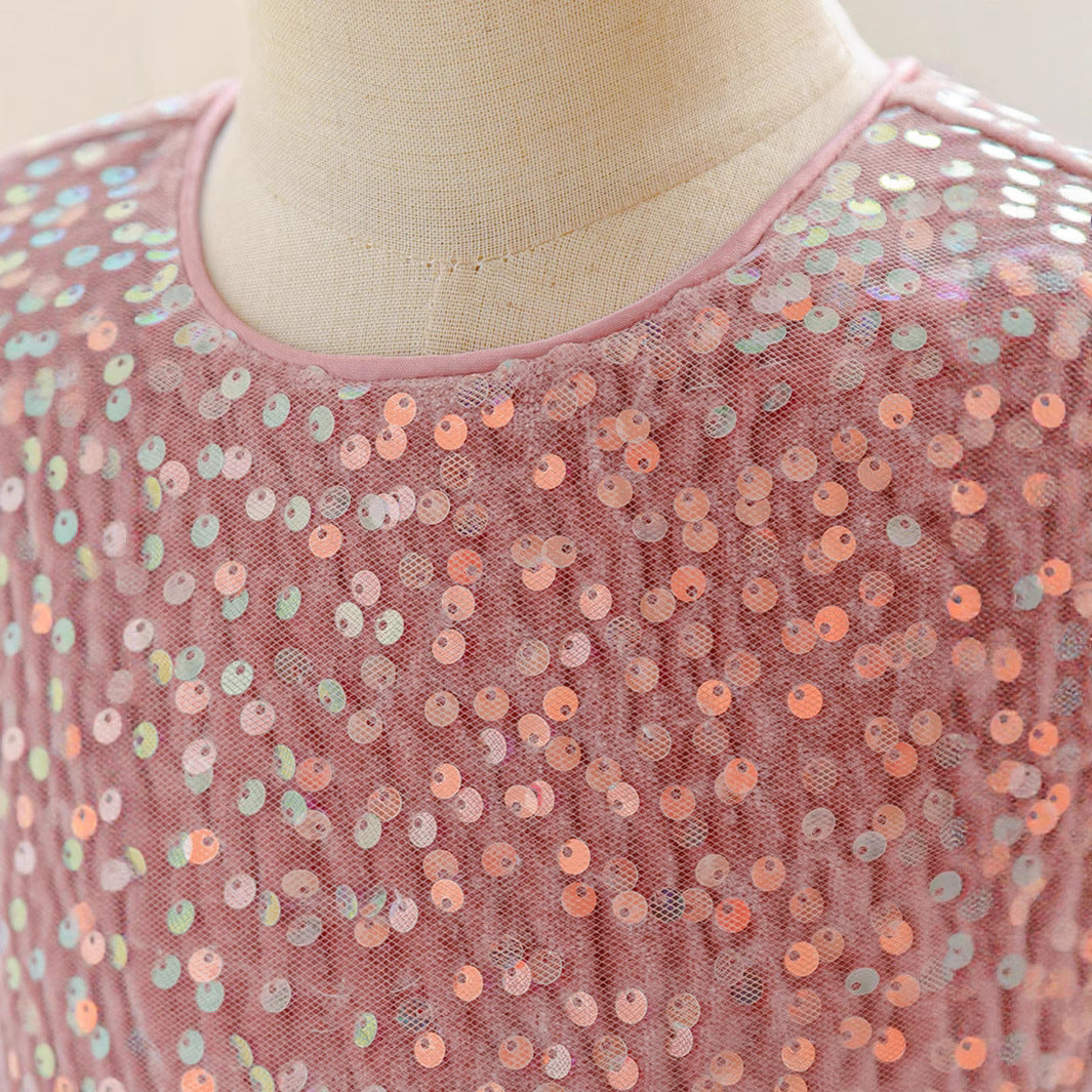 Cross-border new girls' dress princess dress European and American sequined flower girl fluffy trailing skirt children's catwalk performance dress