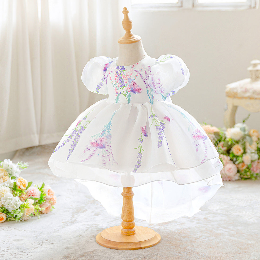 Girls Dress Summer Foreign Style Princess Dress Embroidered Bubble Sleeve Dress Gauze Dress Little Girl Vacation Dress