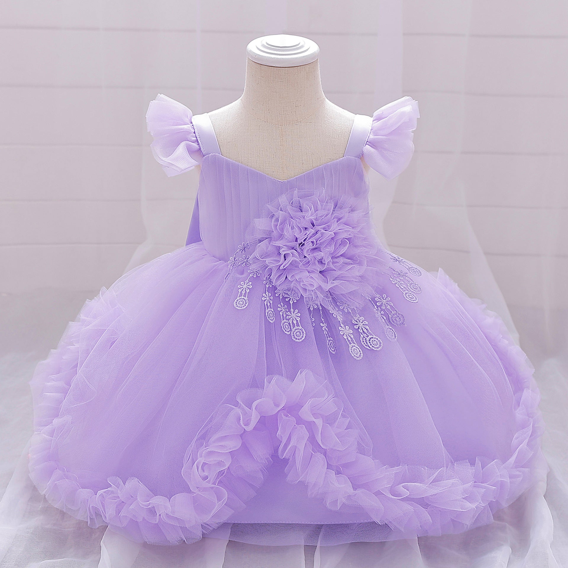 2025 new girls princess dress applique mesh children's dress year-old princess dress wedding flower girl dress