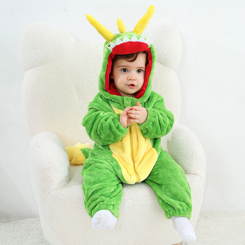 Qile Rabbit autumn and winter infant cartoon dragon king onesie cute super cute animal shape baby climbing clothes