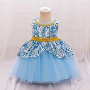 European and American cross-border new children's dresses, annual dresses, summer national tide dresses, satin cloth printing sleeveless princess dresses