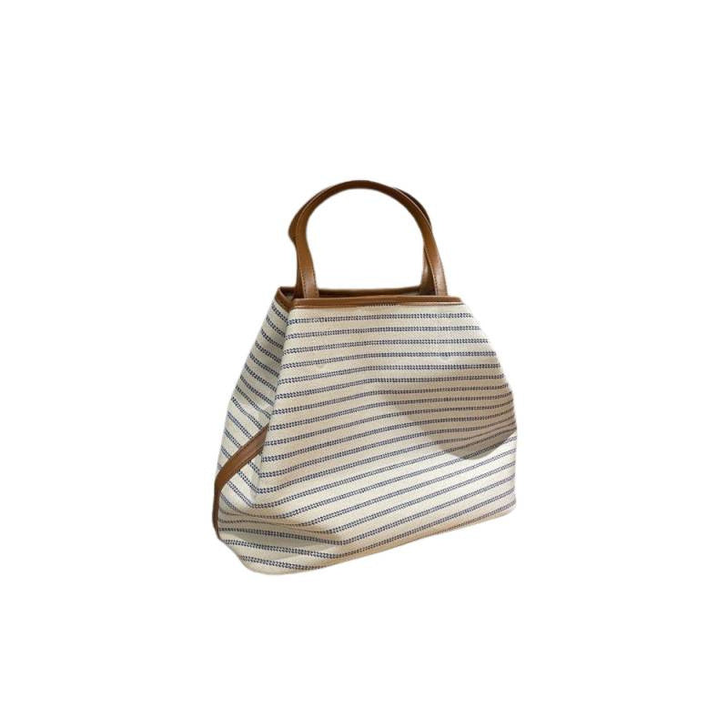 2025 new Korean niche fashion commuter versatile canvas bag, high-end lazy large-capacity striped tote bag