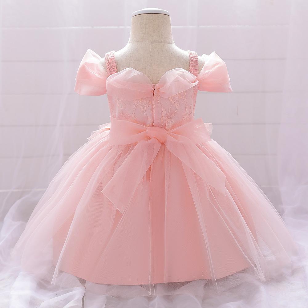 Amazon's new baby dress dress dress flower girl full moon wash dress girl one-word shoulder bubble sleeve princess dress