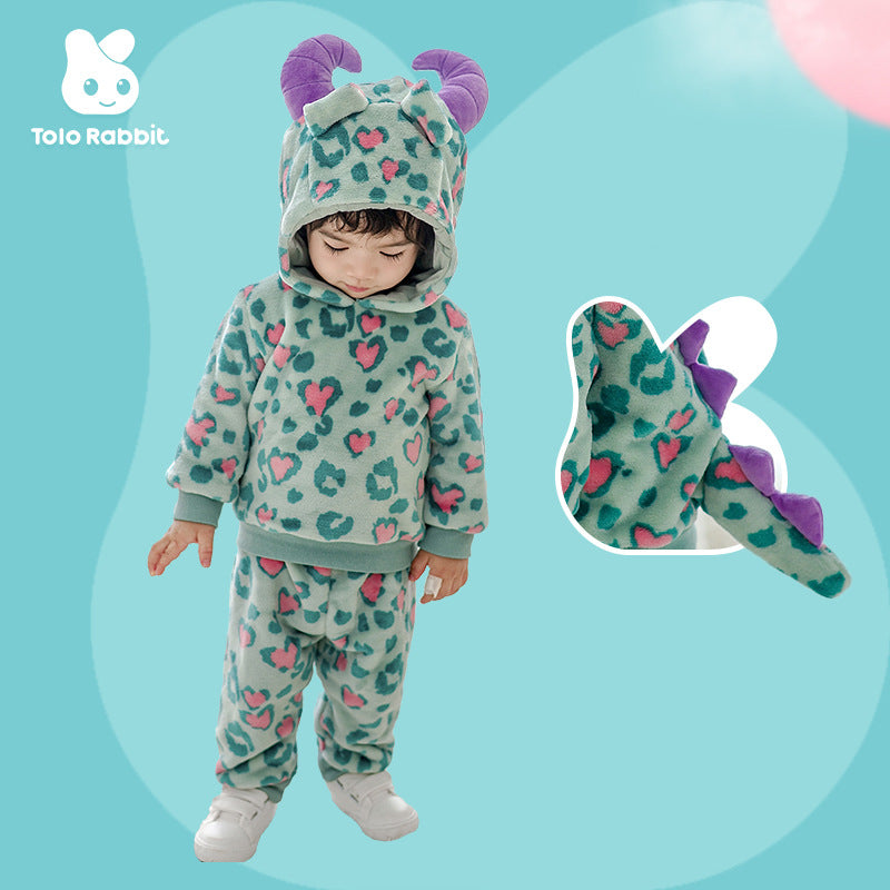 Infants and toddlers autumn new comfortable single-layer modeling set, little monster modeling two-piece performance suit