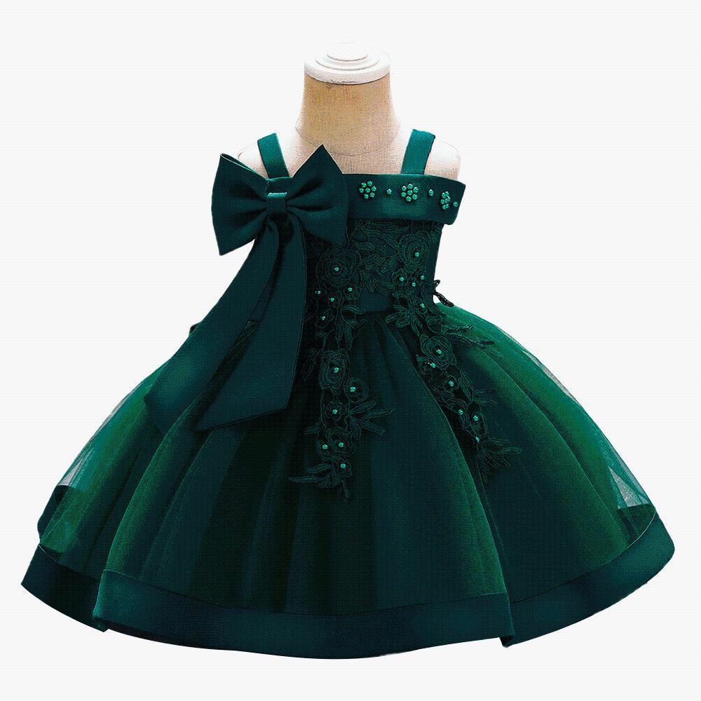 Foreign trade cross-border new children's wedding dress one-word shoulder pearl embroidery girls performance princess puffy skirt summer