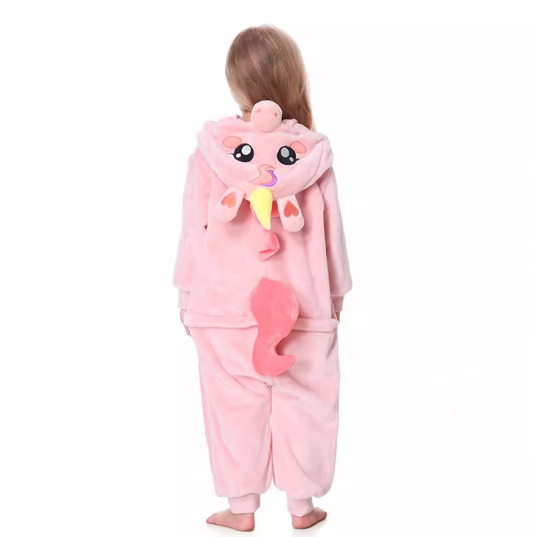 Autumn new children's single-layer flannel spring and autumn onesie unicorn shape three-dimensional tail Romper