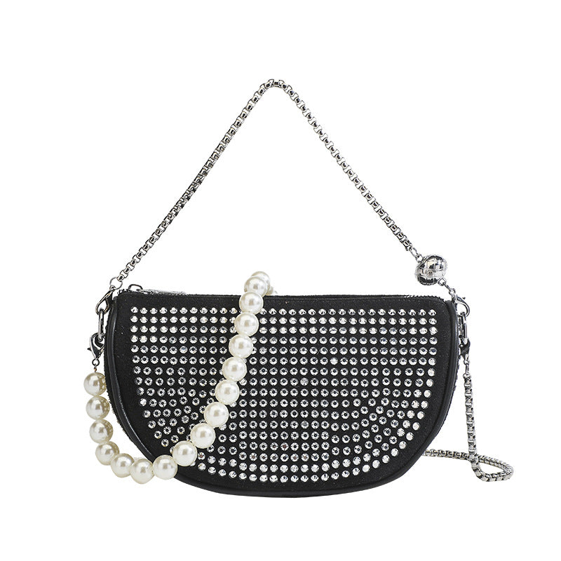 Rhinestone Moon Shell Chain Bag – Chic & Shiny