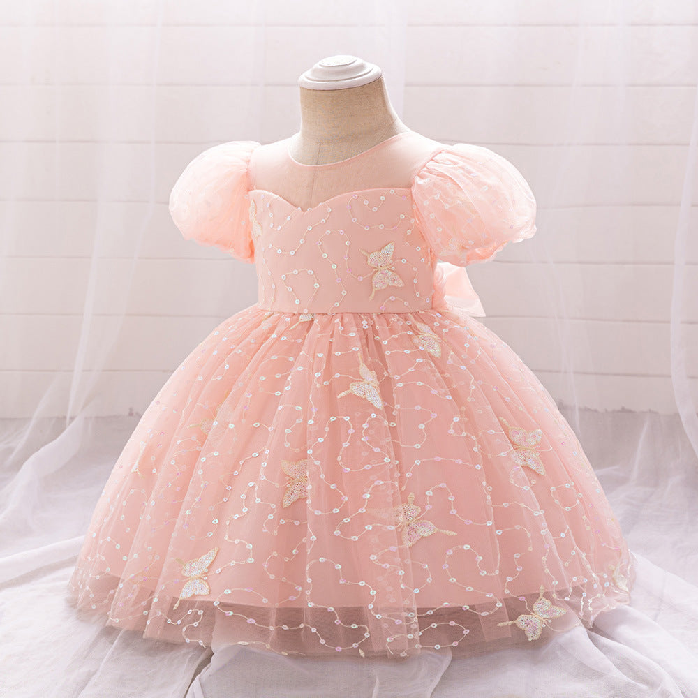 Cross-border new girls' princess dress children's dress one-year-old banquet dress wedding flower girl dress embroidered butterfly group
