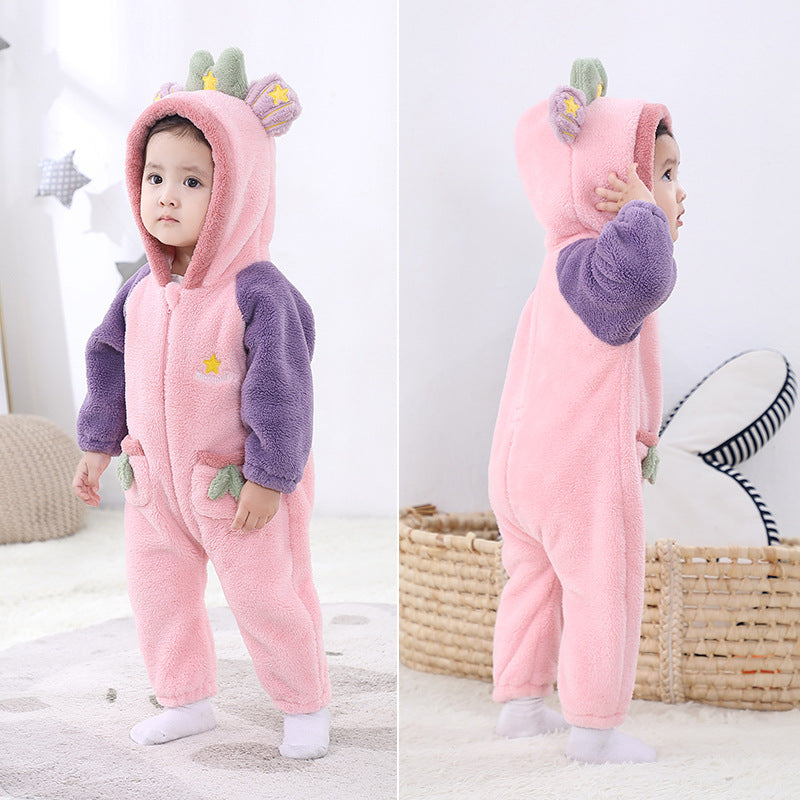 Qile Rabbit autumn new 0-3 year old baby onesie climbing suit animal shape double-sided velvet total link