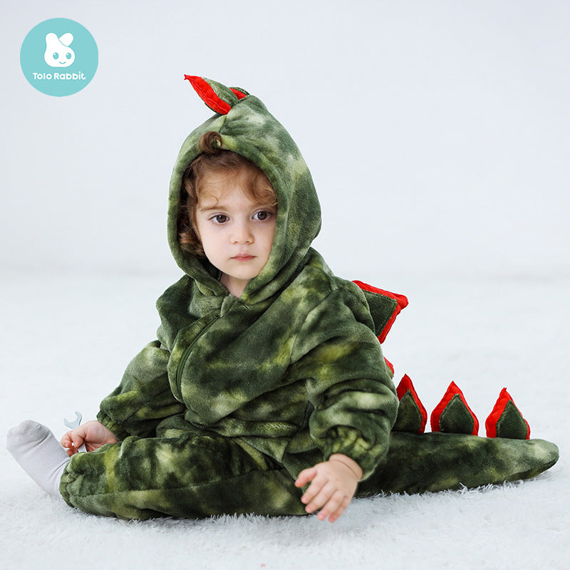Autumn new 0-3 year old baby flannel single-layer modeling Romper dinosaur modeling one-piece Romper climbing suit