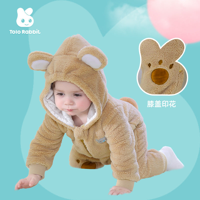 Qile Rabbit baby clothes spring and autumn new flannel chapter bear shape jumpsuit Romper women H2356