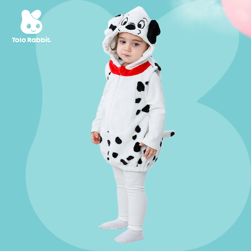Qile Rabbit autumn new baby flannel single-layer spotted dog shape three-dimensional tail vest