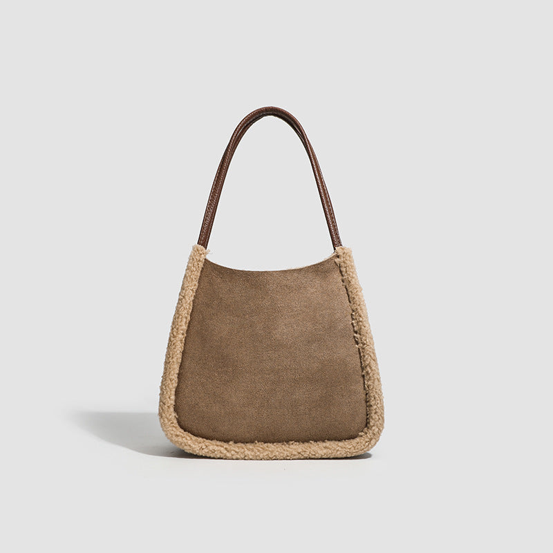 2025 niche lamb wool bag winter new retro suede tote bag fashion versatile shoulder handbag
