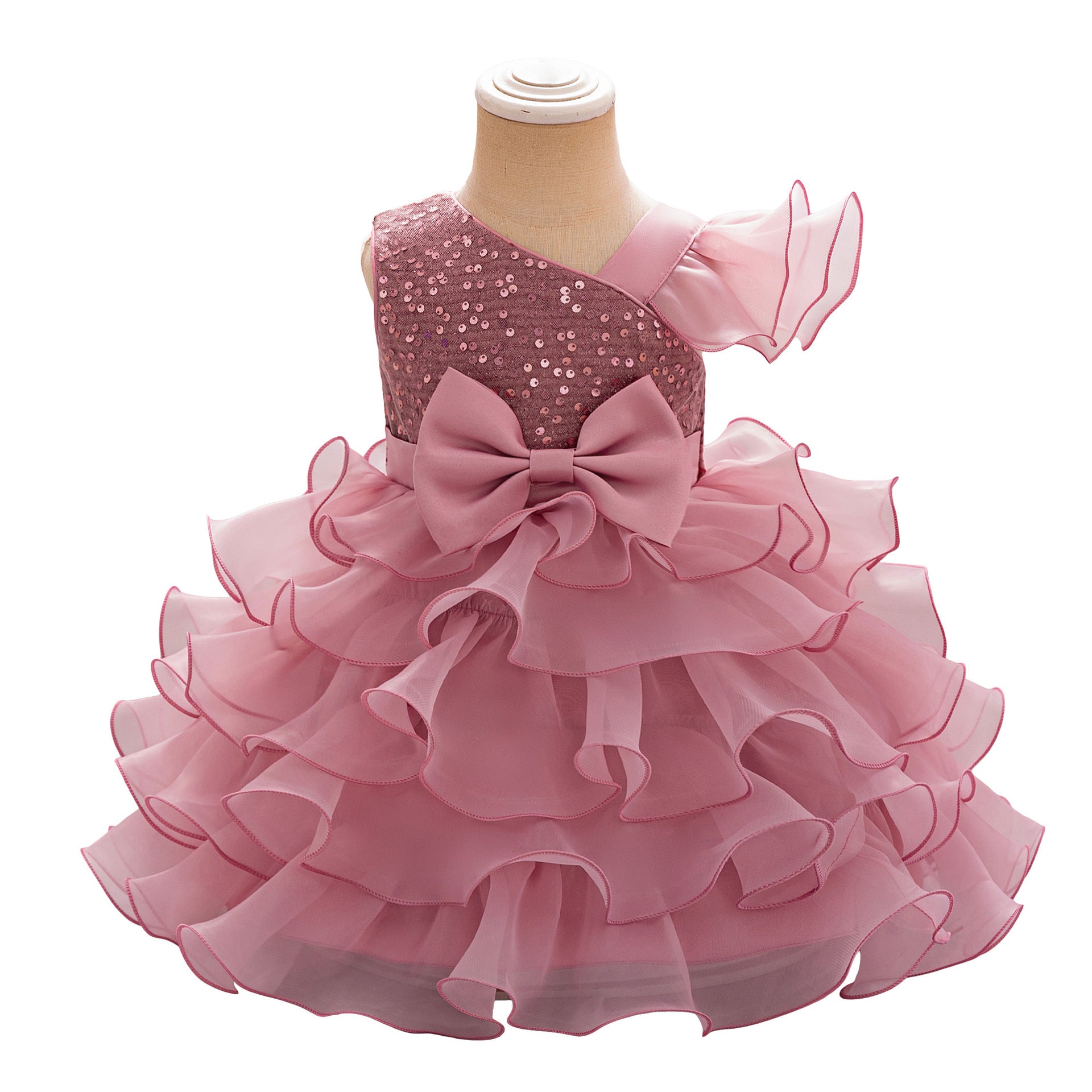 Amazon's new baby dress princess dress irregular slanted shoulder sequins cake skirt bow tutu skirt