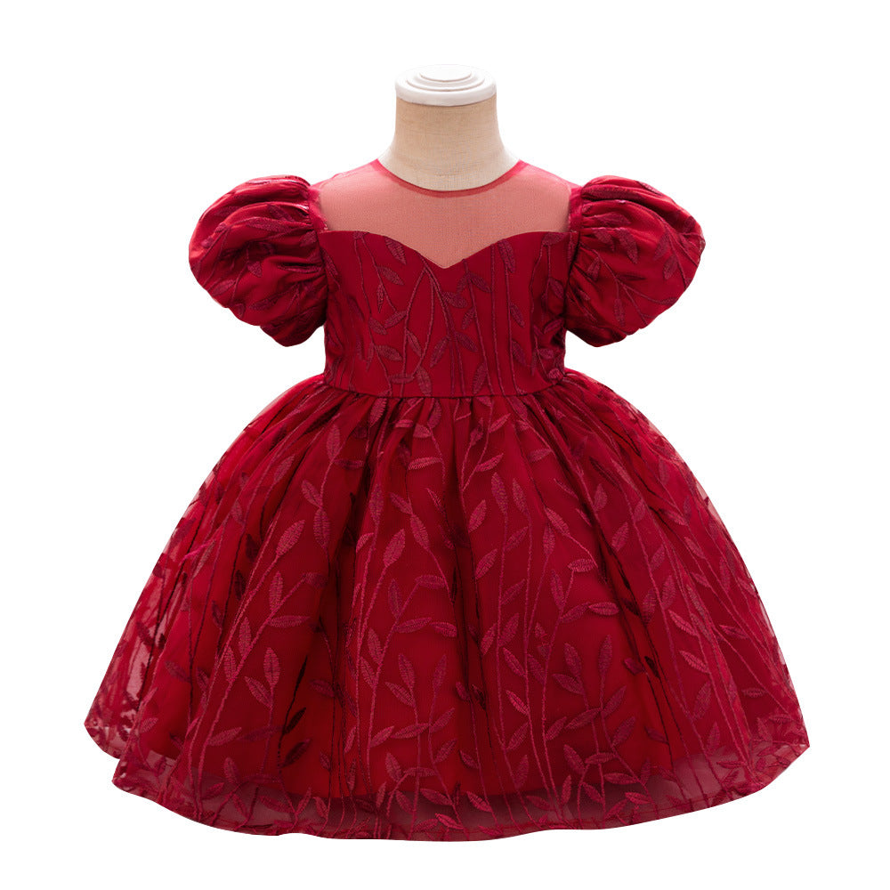 Infant Embroidered Princess Dress Girls Dress Fluffy Wedding Dress Piano Performance Dress Flower Boy Host Walk Show Dress