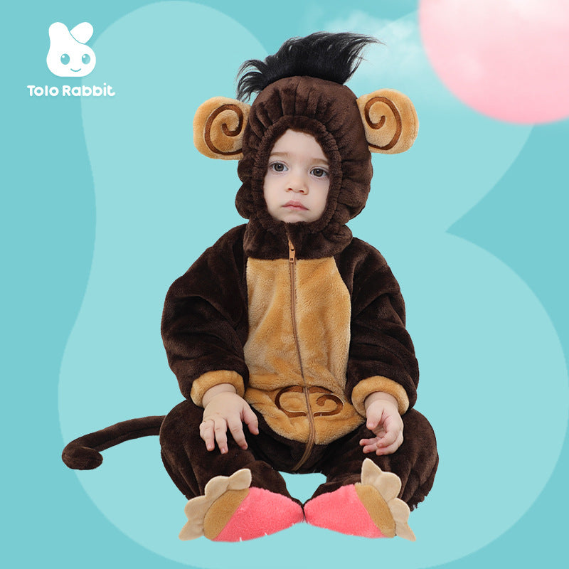 Qile Rabbit Spring and Autumn Infant and Toddler Animal Shaped One-piece Romper Monkey Shaped One-piece Romper Performance Suit