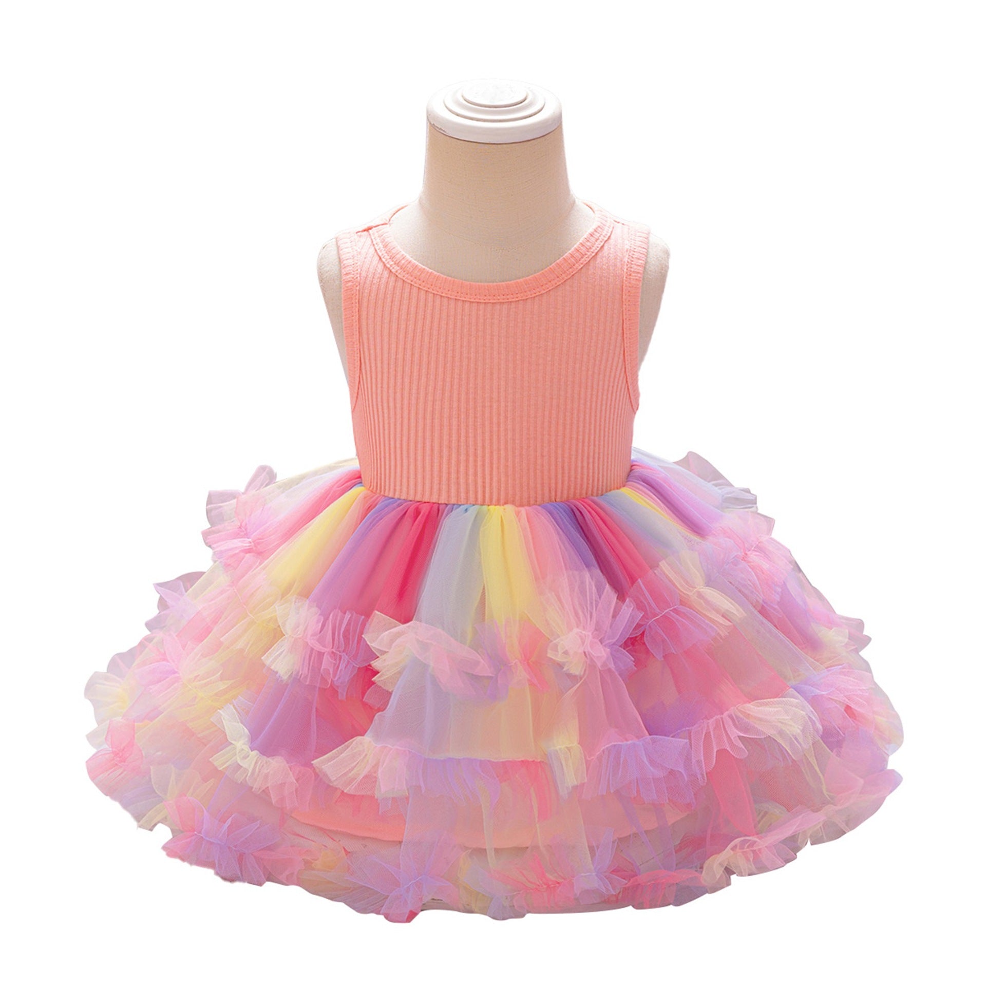 European and American new baby dress one-year-old dress rainbow mesh fluffy princess dress children's holiday birthday dress