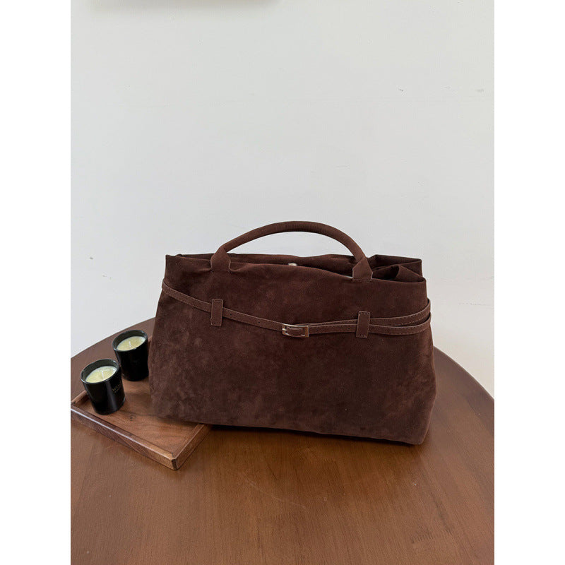 Cross-border fashion retro velvet matte large-capacity handbag women's 2025 autumn and winter new simple casual big bag