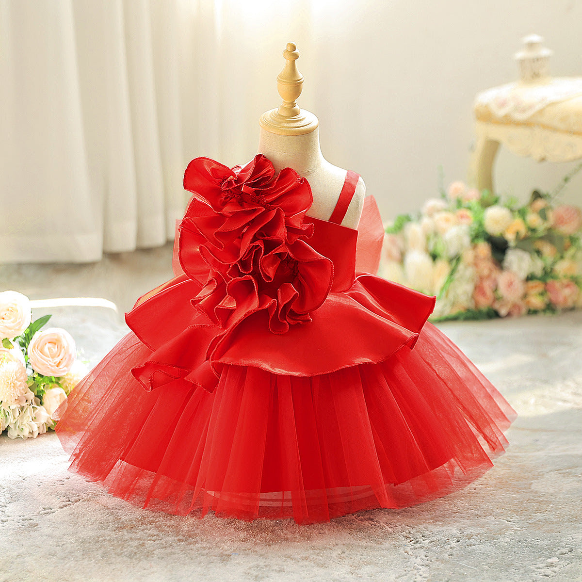 Girls catwalk dress Korean version of high-end dress dress summer three-dimensional suspender skirt fashion baby birthday princess dress