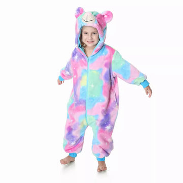 Autumn new children's cartoon styling clothes flannel single-layer cute rainbow bear styling onesie
