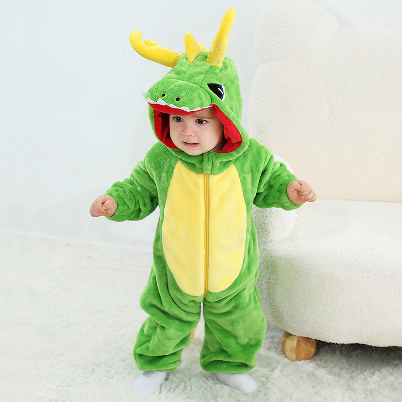 Qile Rabbit autumn and winter infant cartoon dragon king onesie cute super cute animal shape baby climbing clothes