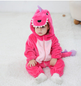 Qile Rabbit Children's Clothing Wholesale Spring New Flannel Thin Dinosaur Single Layer Romper Jumpsuit X6732
