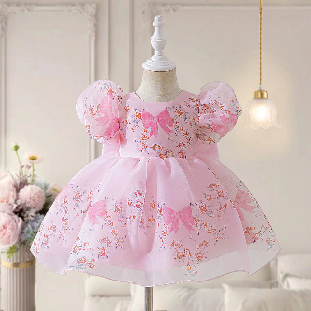 2025 new foreign trade children's dress printed flower child wedding dress skirt catwalk small host evening dress princess dress
