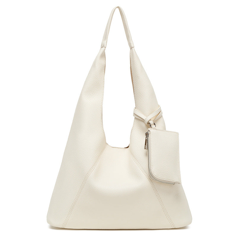 Korean version of casual lychee pattern tote bag women's versatile texture soft leather shoulder bucket bag simple commuter portable armpit