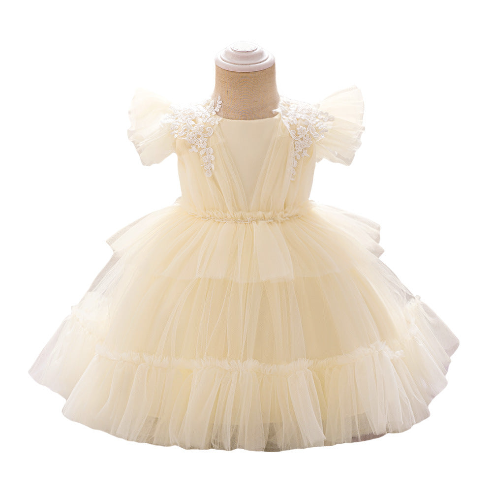 Amazon new girls small fly sleeve dress princess dress, baby first birthday dress girl dress