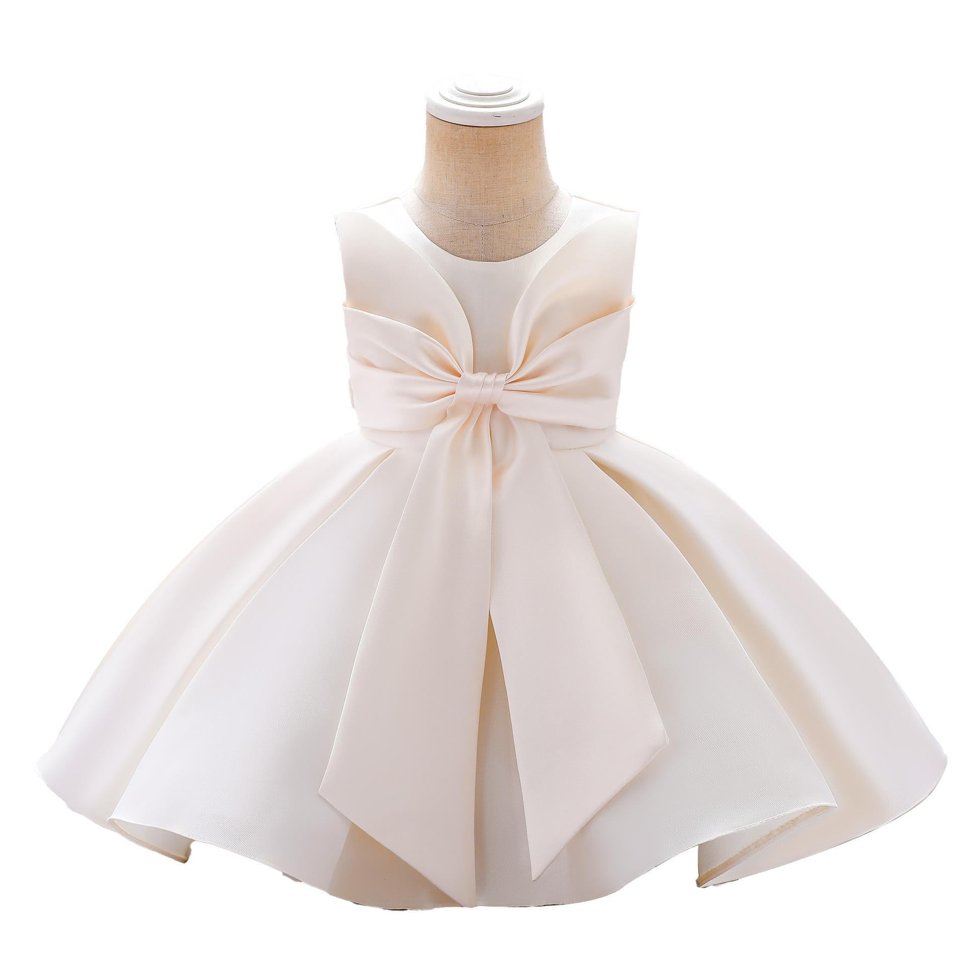 New baby girl one-year-old dress princess dress, twill thick satin bow infant grab week dress