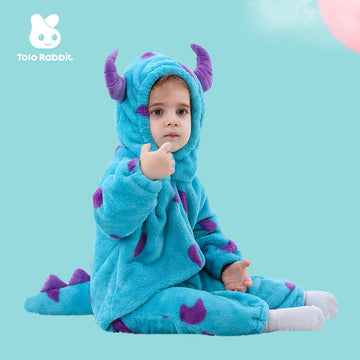 Qile Rabbit Autumn New Infant and Toddler Flannel Single-layer Shape Romper Little Monster Shape One-piece Romper