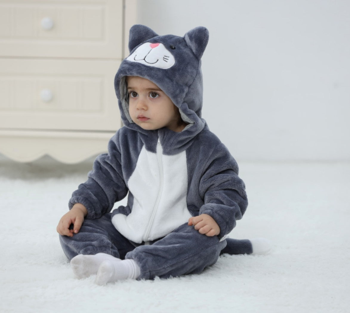 Spring and Autumn Comfortable Flannel Thin Infant and Toddler One-piece Romper Tea Rice Cat Shape Romper Qile Rabbit