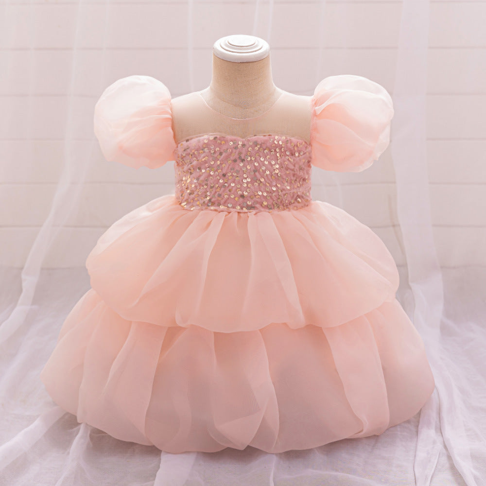 Amazon children's princess dress girls bubble sleeves baby year-old tutu skirt children's sequins activity clothing