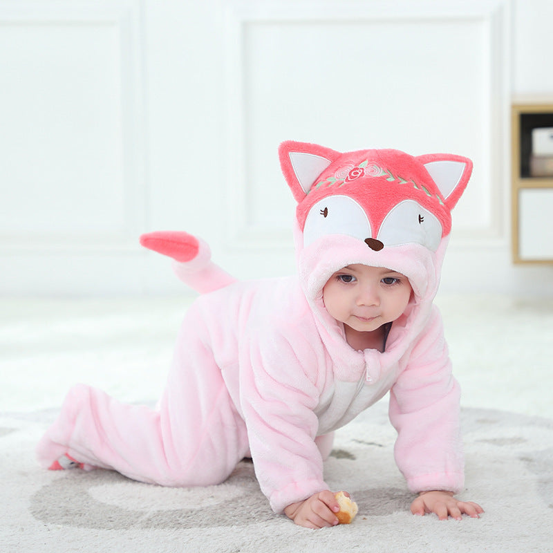 Qile Rabbit autumn new comfortable and casual cute flannel baby climbing clothes fox pattern going out clothes 0-3 years old