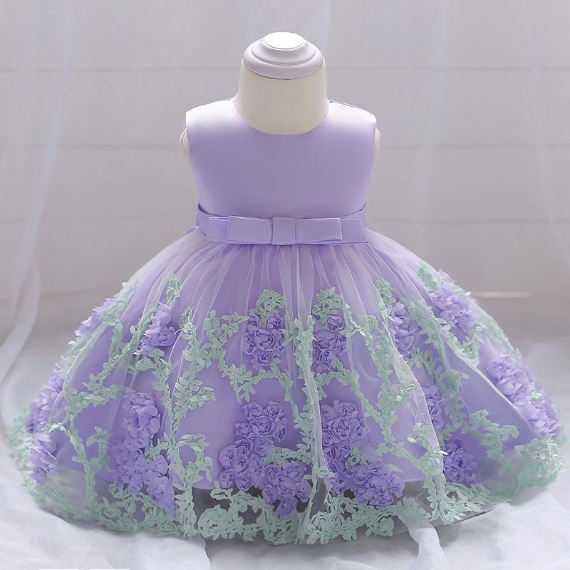 2023 summer new girls' children's clothing children's wedding dress baby one-year-old dress applique mesh fluffy skirt